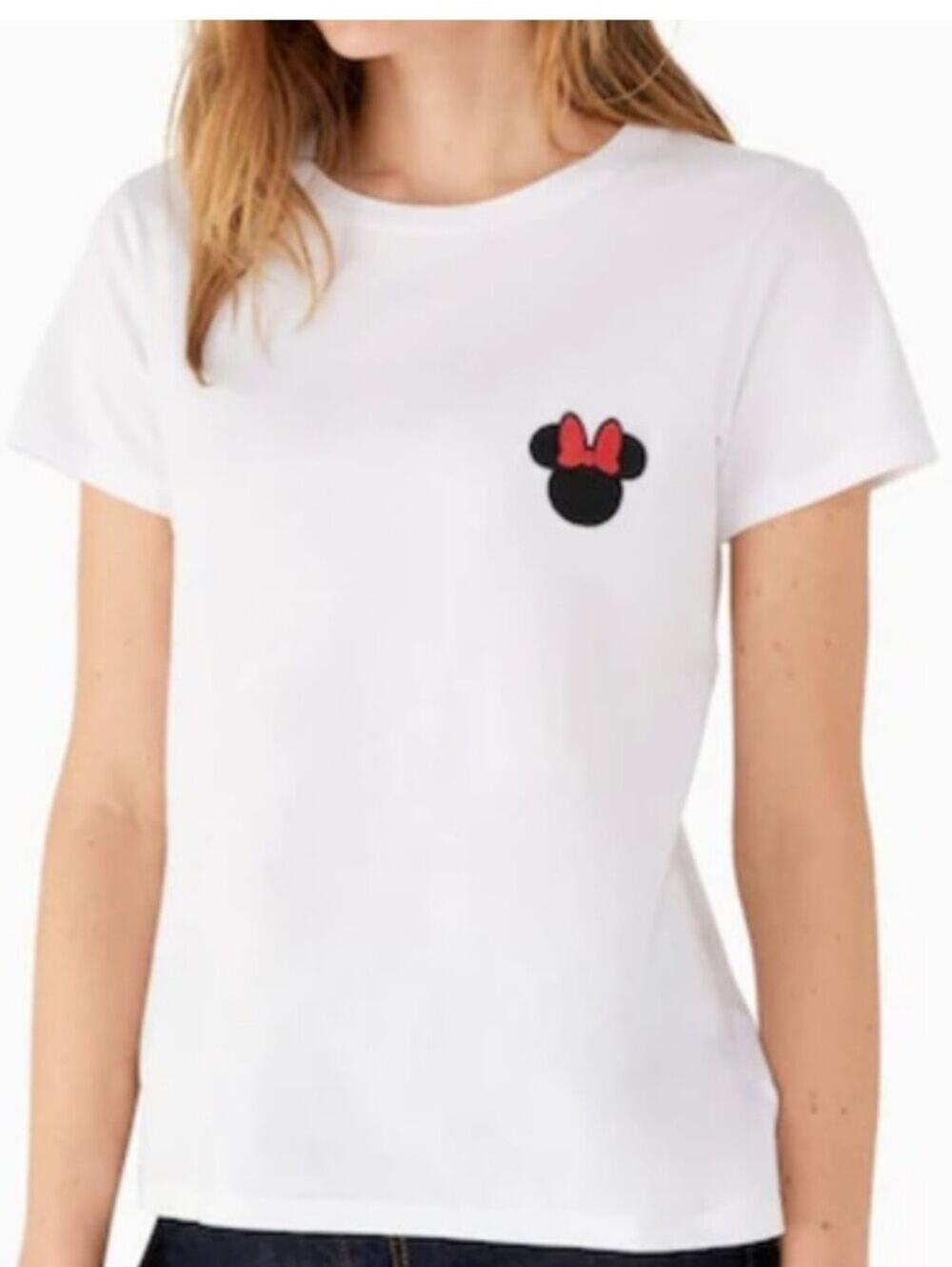 Kate Spade x Disney Minnie Mouse Patch Short Sleeve White Tee Size XS NWT